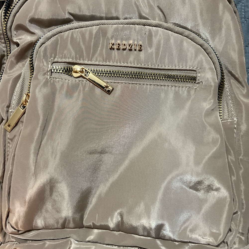 Taupe Satin Women's Backpack with Gold Hardware